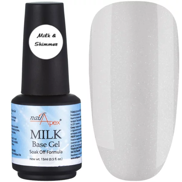 NailApex - Milk & Shimmer milk base, 15 ml with shimmer - בייס כאבר חלבי עם שימר 15 מל
