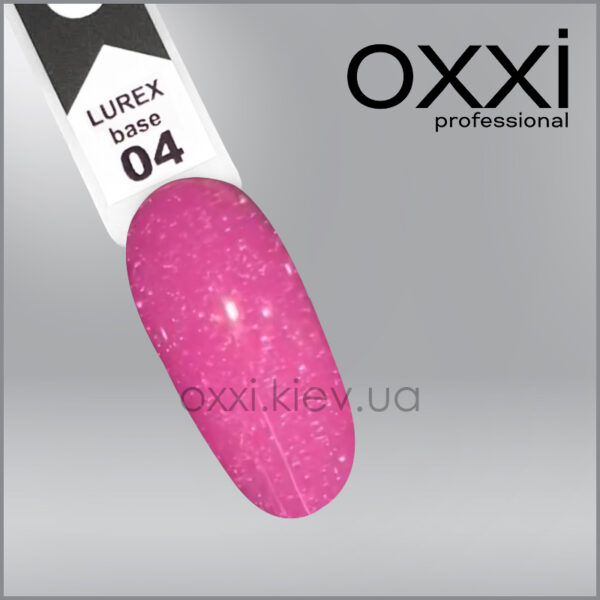 Камуфлююча база для гель-лаку Oxxi Professional Lurex Base 4, рожева, світловідбивна, 10мл - Image 2