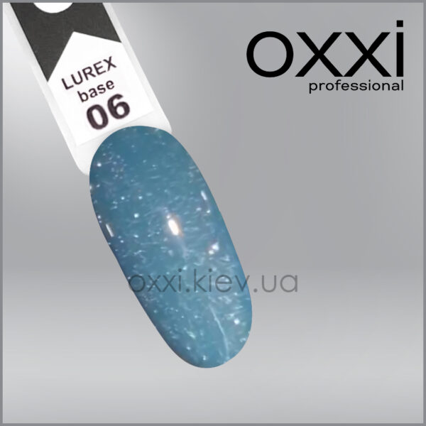Камуфлююча база для гель-лаку Oxxi Professional Lurex Base 6, морська бірюза, світловідбивна, 10мл - Image 2