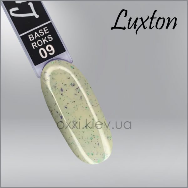 LUXTON - CAMOUFLAGE ROKS BASE pale lemon with a mix of green-turquoise and purple glitter and mica No. 9, 10ML - בייס כאבר רוקס 10 מל מס, 09 - Image 2