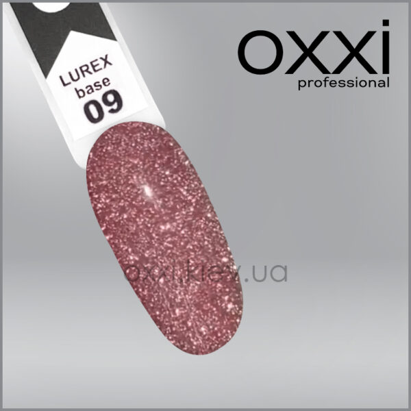 Камуфлююча база для гель-лаку Oxxi Professional Lurex Base 9, брют роуз, світловідбивна, 10мл - Image 2