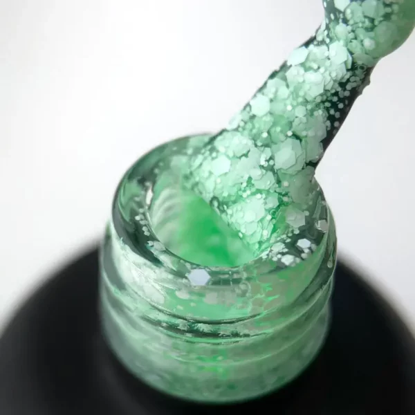 Гель-лак ART Bubble №B005 (напівпрозорий зелений з білими пластівцями), 10 мл - Image 3