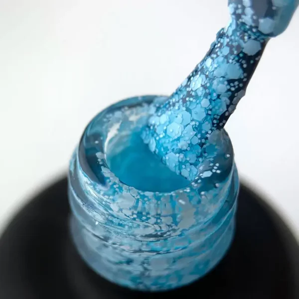 Гель-лак ART Bubble №B006 (напівпрозорий блакитний з білими пластівцями), 10 мл - Image 3