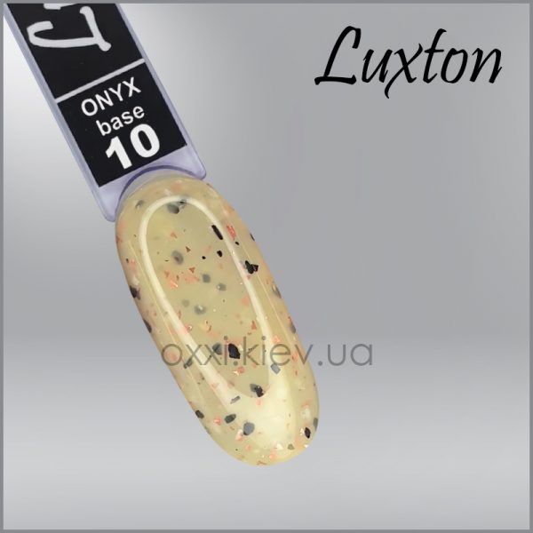 LUXTON - BASE ONYX. gentle yellow with black and white flakes and peach undertones. No. 10, 10ML - בייס כאבר אוניקס 10 מל צהוב עדין עם פתיתים שחורים ולבנים ותתי גווני אפרסק - מס' 10 - Image 2