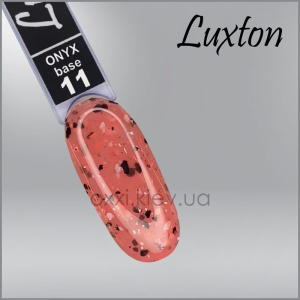 LUXTON - BASE ONYX. pink-peach with black and white flakes and peach melt. No. 11, 10ML - בייס כאבר אוניקס 10 מל ורוד-אפרסק עם פתיתים שחורים ולבנים ונמס אפרסק - מס' 11 - Image 2