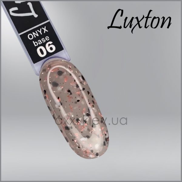 LUXTON - BASE ONYX. gray beige with black and white flakes and peach tint. No. 6, 10ML - בייס כאבר אוניקס 10 מל בז' אפור עם פתיתים שחורים ולבנים וגוון אפרסק - מס' 06 - Image 2