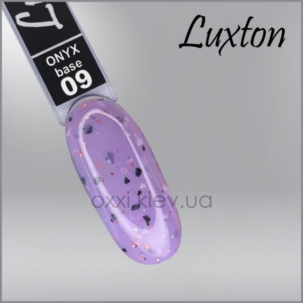 LUXTON - BASE ONYX. Lilac with black and white flakes and peach tint. No. 9, 10ML - בייס כאבר אוניקס 10 מל לילך עם פתיתים שחורים ולבנים וגוון אפרסק - מס' 09 - Image 2