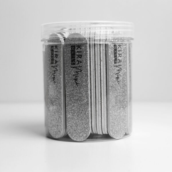 Kira Nails - set of silver files, 9x2 cm, 120 grit, 50 pcs - סט מיני משייפים כסוף נוצץ 50 יחידות דרגת שיוף 120 - Image 6