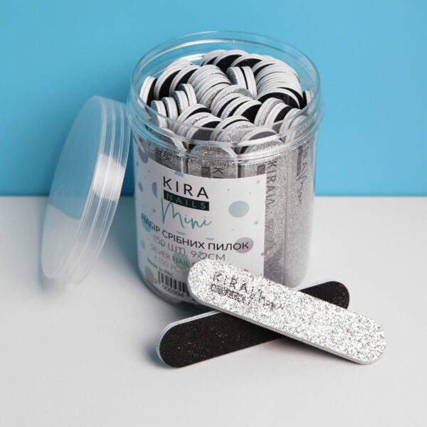 Kira Nails - set of silver files, 9x2 cm, 120 grit, 50 pcs - סט מיני משייפים כסוף נוצץ 50 יחידות דרגת שיוף 120 - Image 2