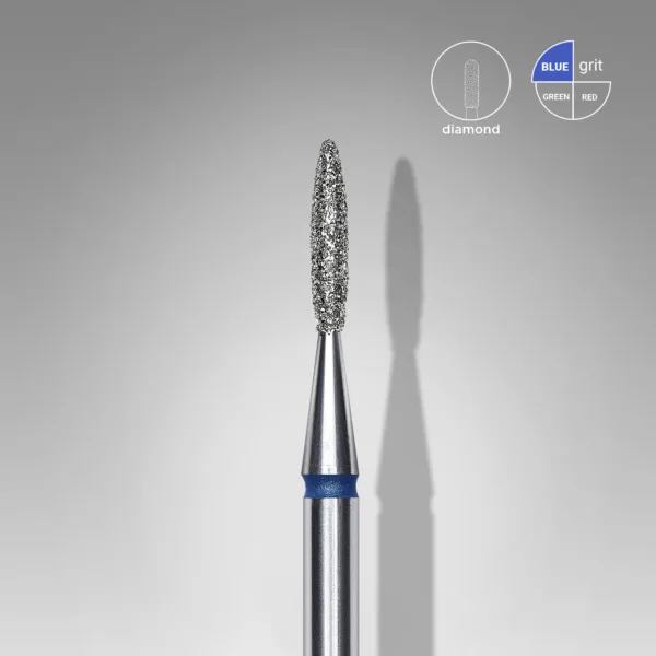 STALEKS - Diamond nail drill bit pointed flame blue EXPERT head diameter 1,6 mm / working part 8 mm  FA11B016/8 BLUE