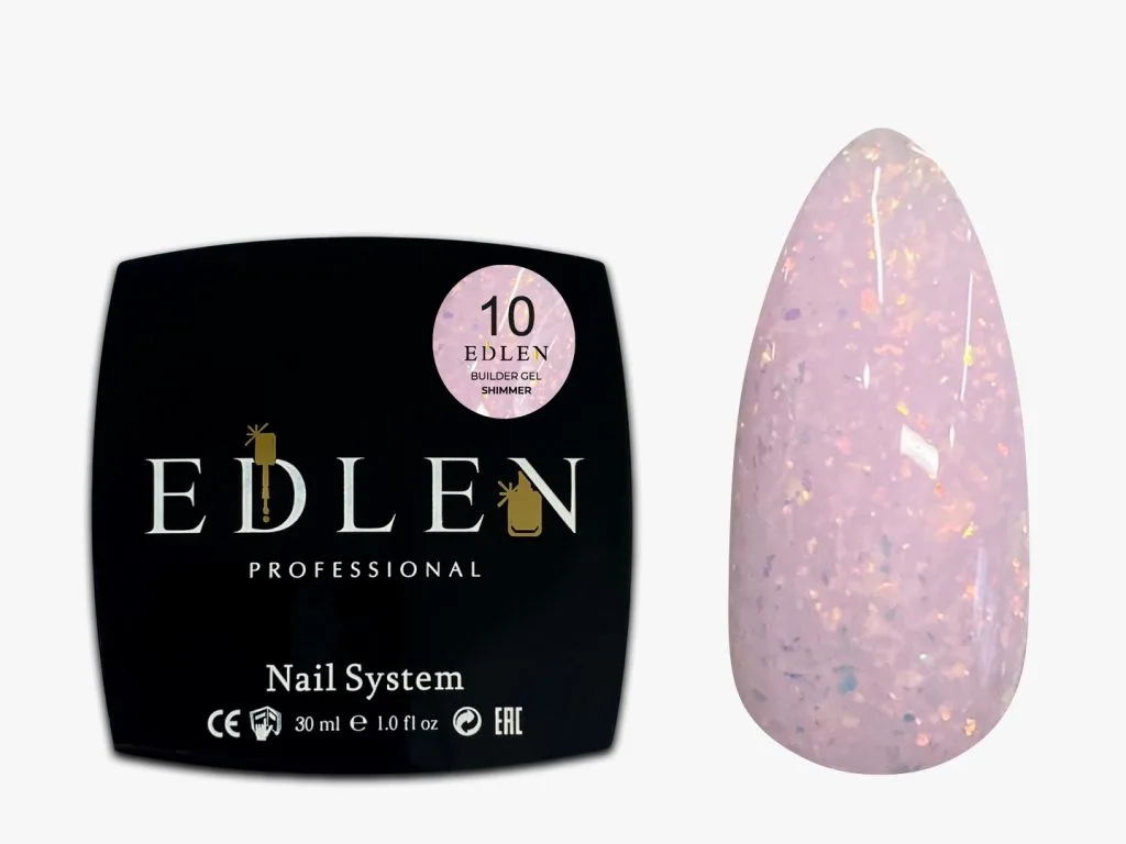 Моделюючий гель Builder gel Shimmer Edlen №10-ніжно-рожевий з кольоровими блискітками 30 ml