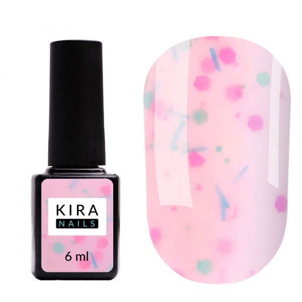 Kira Nails - Lollypop Base №005 (bright pink with multi-colored flakes), 6 ml - בייס לוליפופ 6 מל מס, 005