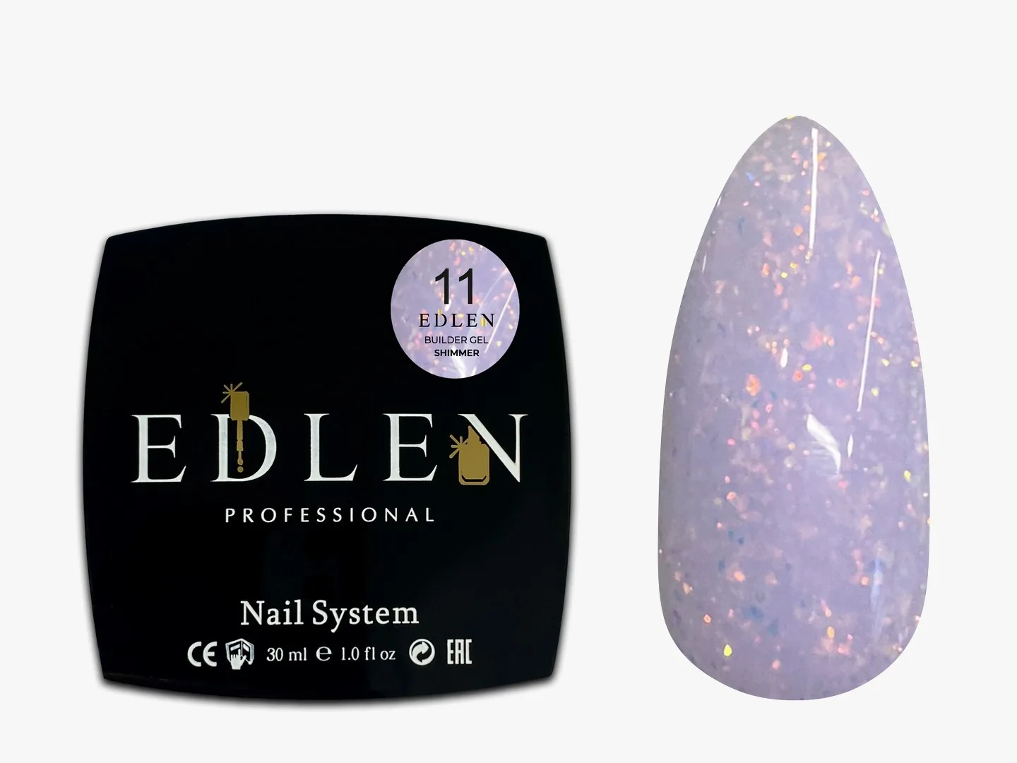 Моделюючий гель Builder gel Shimmer Edlen №11-ліловий з кольоровими блискітками 30 ml