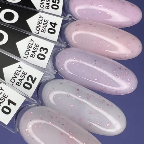 Камуфлююча база Lovely Base Oxxi Professional 1, рожево-молочний з рожевою поталлю та шимером, 15мл - Image 2