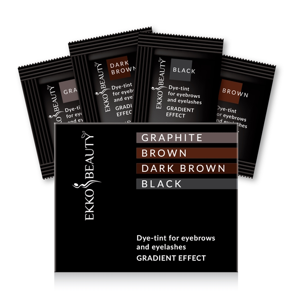 Ekko Beauty - SET 4 paint-tint set for eyebrows and eyelashes, sachet - סט 4 גוונים צבע לגבות וריסים, שקיות