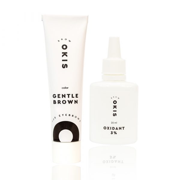 OKIS - Eyebrow cream-color GENTLE BROWN with oxidizing agent with henna extract 15 ml - צבע לגבות קרם 15 מל צבע חום עדין + חמצן 3% 20 מל