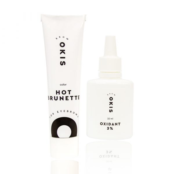 OKIS - Eyebrow cream-color HOT BRUNETTE with oxidizing agent with henna extract 15 ml - צבע לגבות קרם 15 מלצבע ברונט חם + חמצן 3% 20 מל