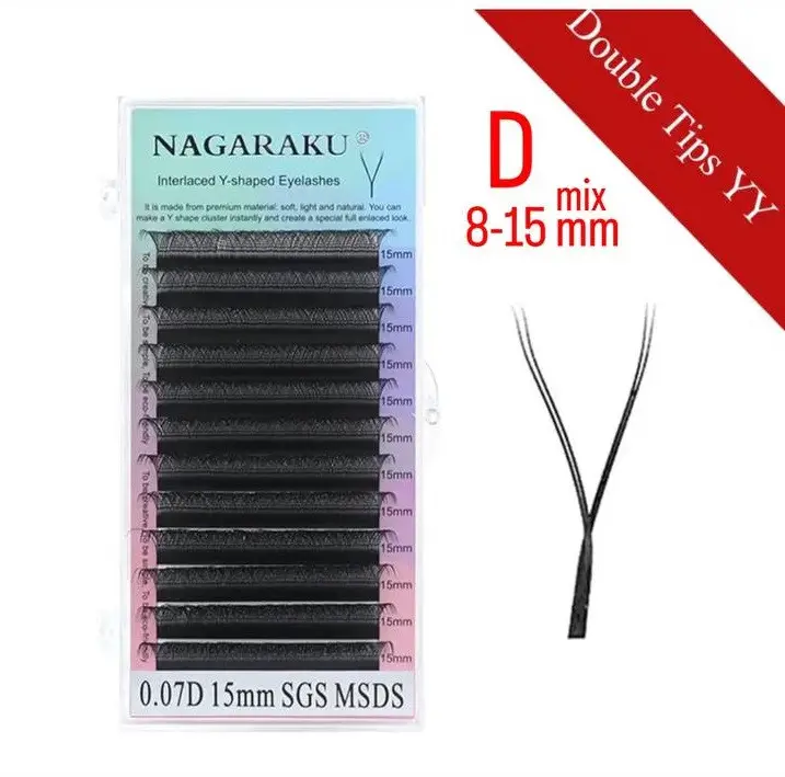 Nagaraku - Eyelashes Nagaraku (2D) Y - bend D 0.07 mix (8-15mm) bundles mix - ריסים (2D) Y - לכופף D 0.07 מיקס (8-15 מ"מ) מיקס חבילות