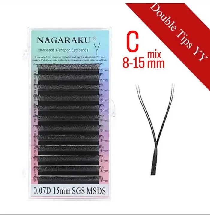 Nagaraku - Eyelashes Nagaraku (2D) Y - bend C 0.07 mix (8-15mm) bundles mix - ריסים (2D) Y - לכופף C 0.07 מיקס (8-15 מ"מ) מיקס חבילות