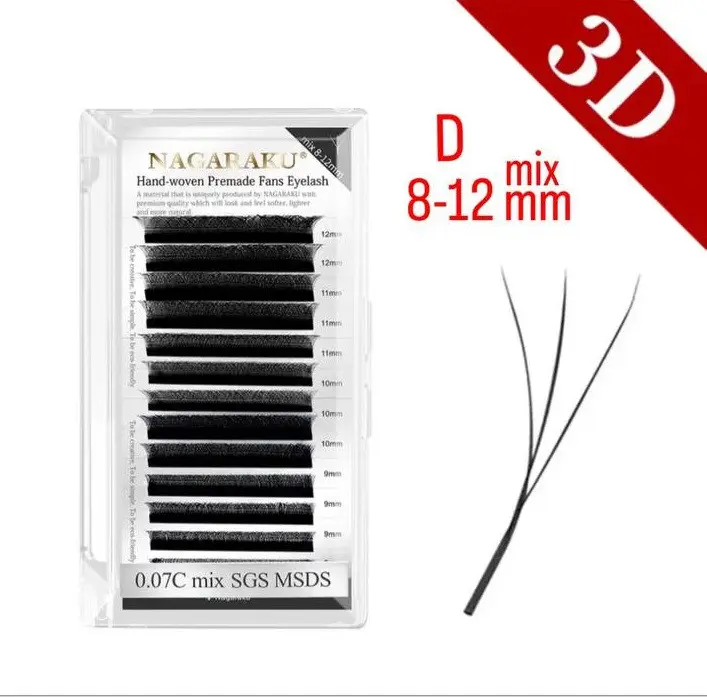 Nagaraku - eyelashes (3D) W — bend D 0.07 mix (8-12 mm) Nagaraku bundles mix - ריסים (3D) W - כופף D 0.07 תערובת (8-12 מ"מ) תערובת חבילות Nagaraku