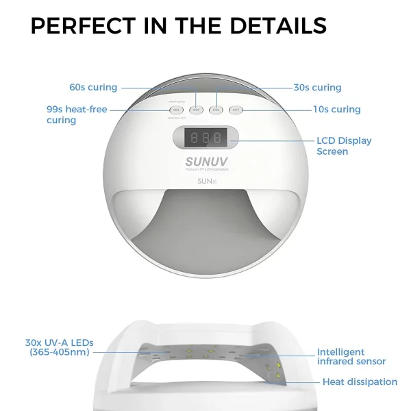 SUNUV - SUN 7 48W Smart UV LED Nail Lamp white (Original) מכונת ייבוש סאן 7 - Image 2