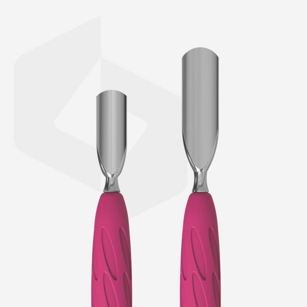 STALEKS - Manicure pusher with silicone handle “Gummy” UNIQ 10 TYPE 1 (wide rounded pusher + narrow rounded pusher) - PQ-10/1 - דוחף עור מעוגל רחב + צר ידית סיליקון - Image 3
