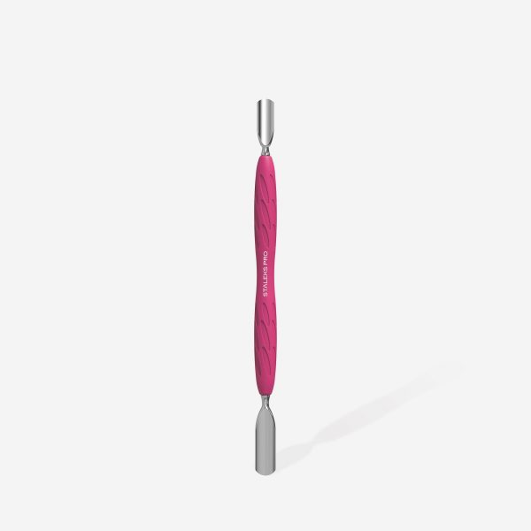 STALEKS - Manicure pusher with silicone handle “Gummy” UNIQ 10 TYPE 1 (wide rounded pusher + narrow rounded pusher) - PQ-10/1 - דוחף עור מעוגל רחב + צר ידית סיליקון - Image 2