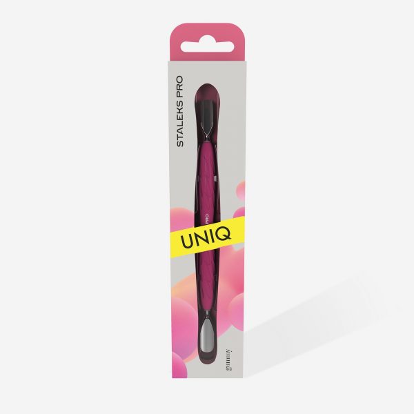 STALEKS - Manicure pusher with silicone handle “Gummy” UNIQ 10 TYPE 1 (wide rounded pusher + narrow rounded pusher) - PQ-10/1 - דוחף עור מעוגל רחב + צר ידית סיליקון - Image 4