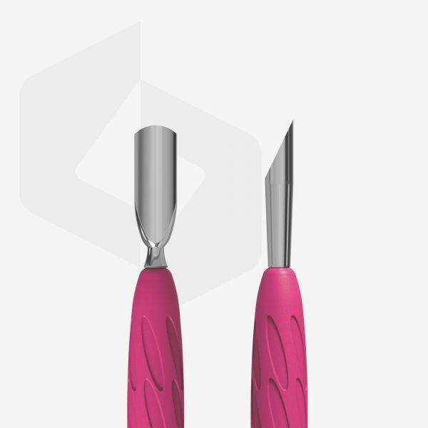 STALEKS - Manicure pusher with silicone handle “Gummy” UNIQ 10 TYPE 2 (narrow rounded pusher + slanted pusher) - PQ-10/2 - דוחף עור מעוגל משופע + צר ידית סיליקון - Image 3