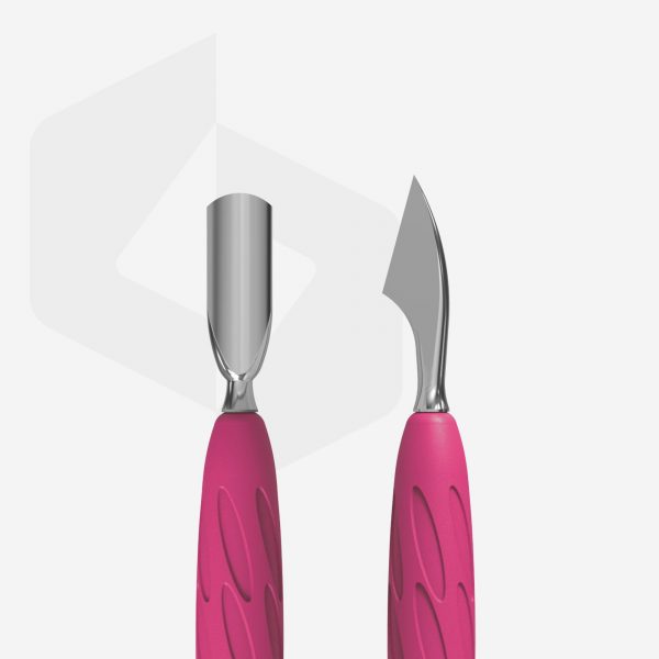 STALEKS - Manicure pusher with silicone handle “Gummy” UNIQ 10 TYPE 3 (narrow rounded pusher + hatchet) - PQ-10/3 - דוחף עור מעוגל גרזן + צר ידית סיליקון - Image 3