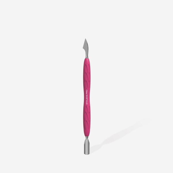 STALEKS - Manicure pusher with silicone handle “Gummy” UNIQ 10 TYPE 3 (narrow rounded pusher + hatchet) - PQ-10/3 - דוחף עור מעוגל גרזן + צר ידית סיליקון - Image 2