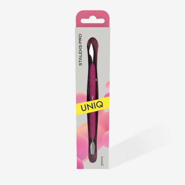STALEKS - Manicure pusher with silicone handle “Gummy” UNIQ 10 TYPE 3 (narrow rounded pusher + hatchet) - PQ-10/3 - דוחף עור מעוגל גרזן + צר ידית סיליקון - Image 4