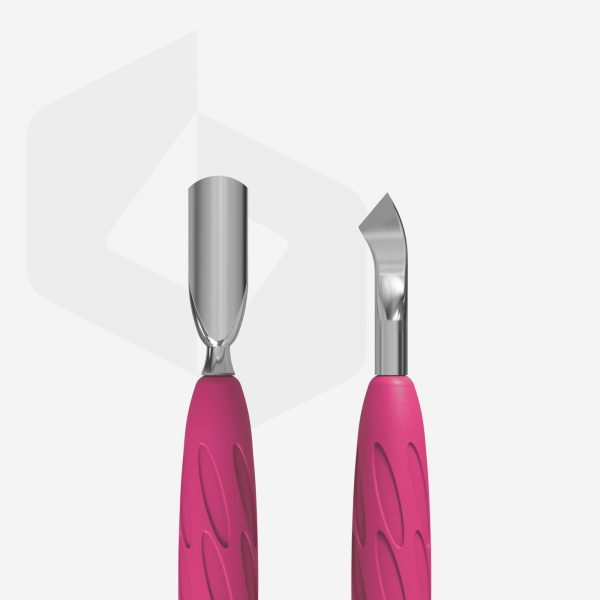 STALEKS - Manicure pusher with silicone handle “Gummy” UNIQ 10 TYPE 4.2 (narrow rounded pusher + bent blade) - PQ-10/4.2 - דוחף עור מעוגל צר + להב כפוף ידית סיליקון (Copy) - Image 3