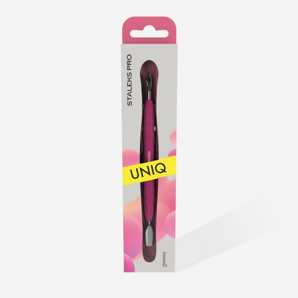 STALEKS - Manicure pusher with silicone handle “Gummy” UNIQ 10 TYPE 4.2 (narrow rounded pusher + bent blade) - PQ-10/4.2 - דוחף עור מעוגל צר + להב כפוף ידית סיליקון (Copy) - Image 4