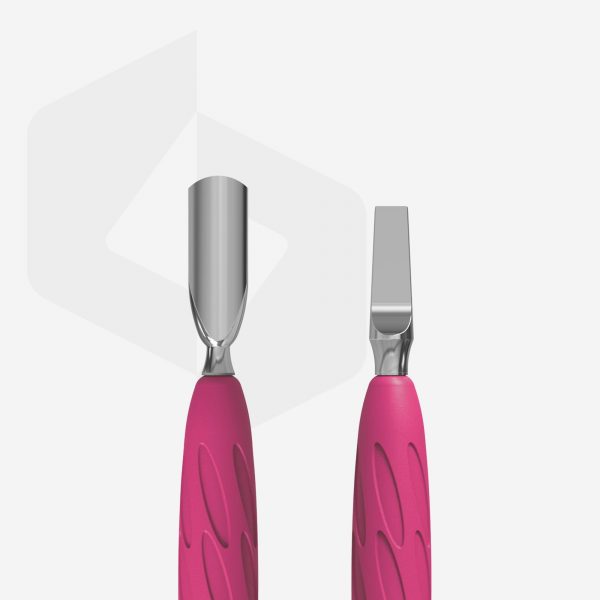 STALEKS - Manicure pusher with silicone handle “Gummy” UNIQ 10 TYPE 5 (narrow rounded pusher + wide blade) - PQ-10/5 - דוחף עור מעוגל צר + להב רחב ידית סיליקון - Image 3