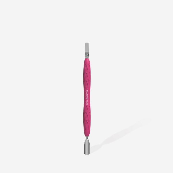 STALEKS - Manicure pusher with silicone handle “Gummy” UNIQ 10 TYPE 5 (narrow rounded pusher + wide blade) - PQ-10/5 - דוחף עור מעוגל צר + להב רחב ידית סיליקון - Image 2