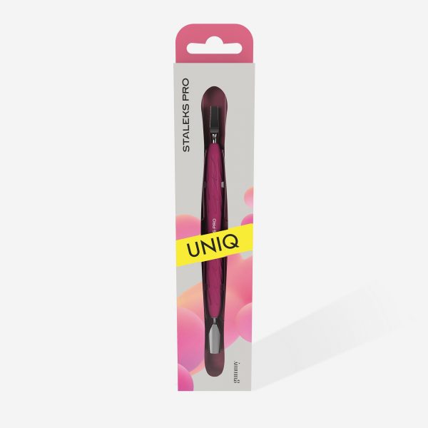 STALEKS - Manicure pusher with silicone handle “Gummy” UNIQ 10 TYPE 5 (narrow rounded pusher + wide blade) - PQ-10/5 - דוחף עור מעוגל צר + להב רחב ידית סיליקון - Image 4