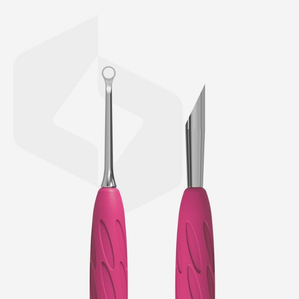 STALEKS - Manicure pusher with silicone handle “Gummy” UNIQ 11 TYPE 2 (slanted pusher + ring) - PQ-11/2 - דוחף עור משופע + טבעת ידית סיליקון - Image 3
