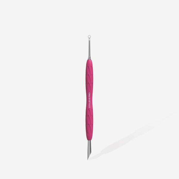 STALEKS - Manicure pusher with silicone handle “Gummy” UNIQ 11 TYPE 2 (slanted pusher + ring) - PQ-11/2 - דוחף עור משופע + טבעת ידית סיליקון - Image 2