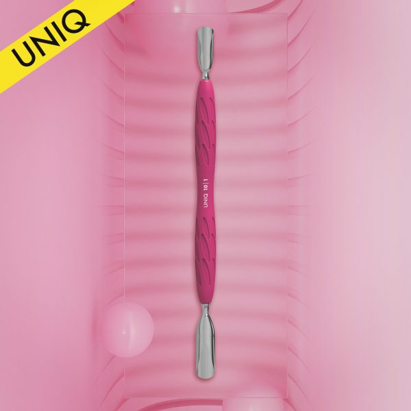 STALEKS - Manicure pusher with silicone handle “Gummy” UNIQ 10 TYPE 1 (wide rounded pusher + narrow rounded pusher) - PQ-10/1 - דוחף עור מעוגל רחב + צר ידית סיליקון