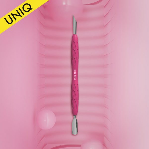 STALEKS - Manicure pusher with silicone handle “Gummy” UNIQ 10 TYPE 2 (narrow rounded pusher + slanted pusher) - PQ-10/2 - דוחף עור מעוגל משופע + צר ידית סיליקון