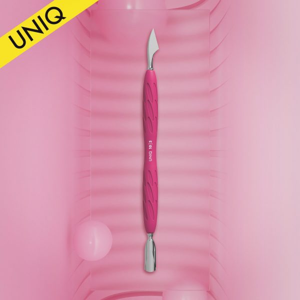 STALEKS - Manicure pusher with silicone handle “Gummy” UNIQ 10 TYPE 3 (narrow rounded pusher + hatchet) - PQ-10/3 - דוחף עור מעוגל גרזן + צר ידית סיליקון