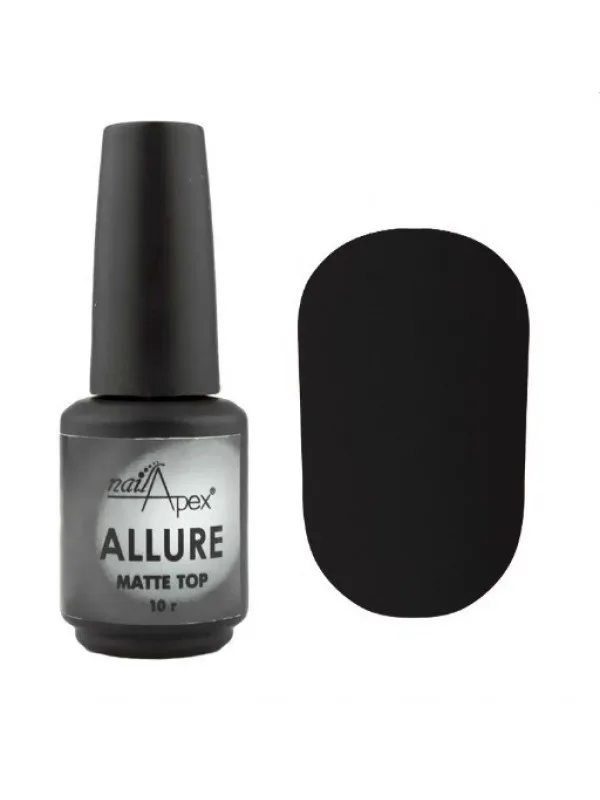 nailApex - Allure Matte Top , 10 Ml - טופ מט אלור 10 מל ללא נטרול