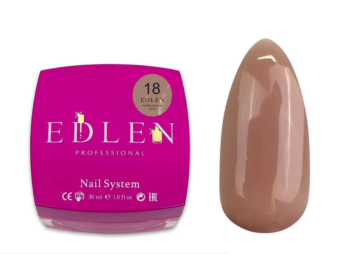 Акригель EDLEN - Water Acrygel Nude No.18-теплий світло-коричневий 30 ml