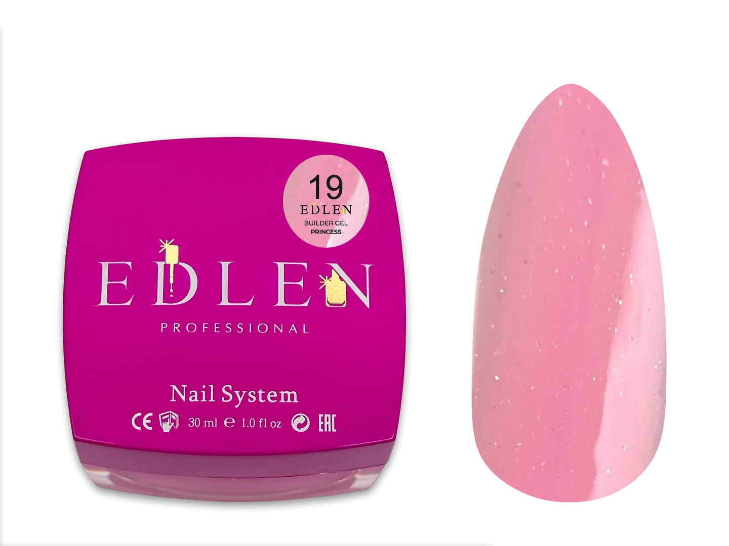 Моделюючий гель EDLEN - Builder Gel Princess 30 ml. bright pink No. 19