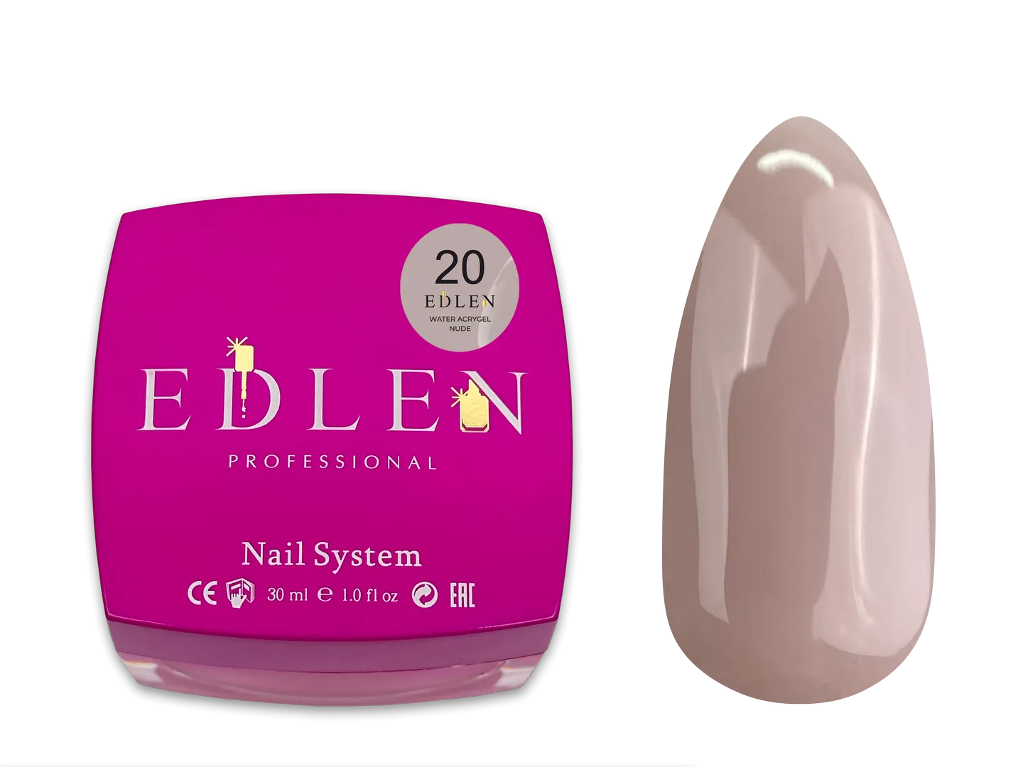 Акригель EDLEN - Water Acrygel Nude No. 20-сіро-бежевий 30 ml