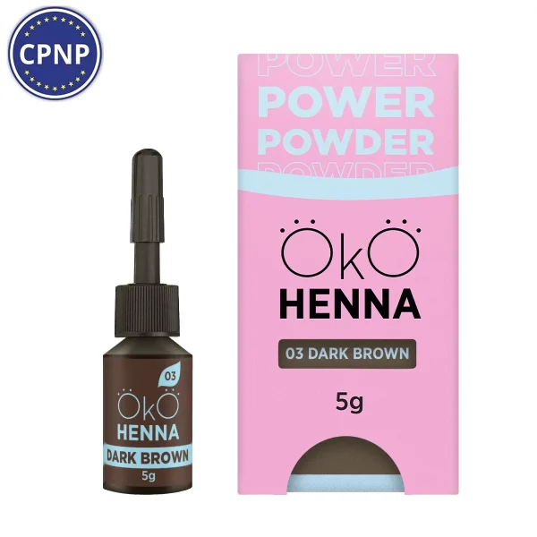 OKO - Henna for eyebrows Power Powder, 03 Dark Brown, 5 g - צבע חינה לגבות 5 גרם, חום כהה - מס, 03