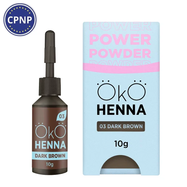 OKO - Henna for eyebrows Power Powder, 03 Dark Brown, 10 g - צבע חינה לגבות 10 גרם, חום כהה - מס, 03