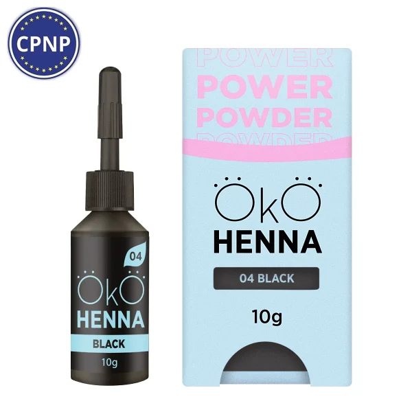 OKO - Henna for eyebrows Power Powder, 04 Black, 10 g - צבע חינה לגבות 10 גרם, שחור - מס, 04
