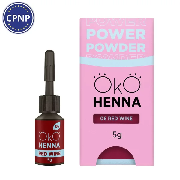 OKO - Henna for eyebrows Power Powder, 06 Red Wine, 5 g - צבע חינה לגבות 5 גרם, אדום יין - מס, 06
